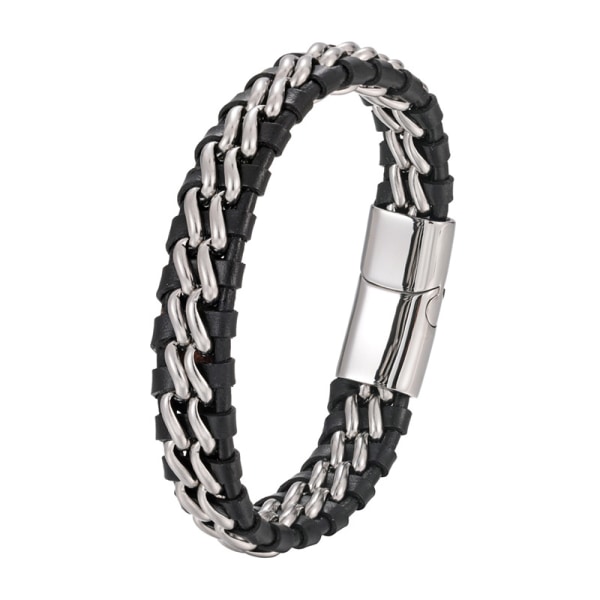 Solo Silver/Honor Gold/Nightwatch Black Herr Armband i Äkta Läder Titan Dubbelkedja Magnetlås 21,5-23 cm