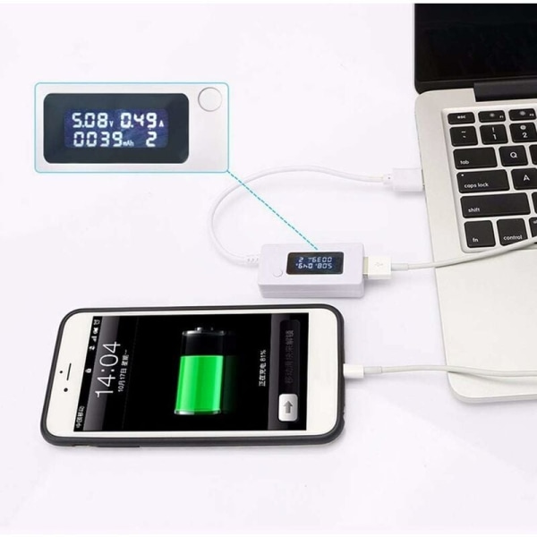Hvid hale LCD baggrundsbelysning LCD digitalt display USB amperemeter voltmeter opladningskapacitetsdetekteringstabeldetektor