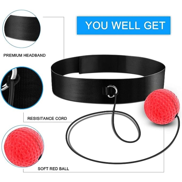 Boxningsreflexboll (röd boll), rep hängande fightboll med pannband, för fightträning, hastighetsreaktion, vuxna/barn förbättrar boxningskoncentrationen