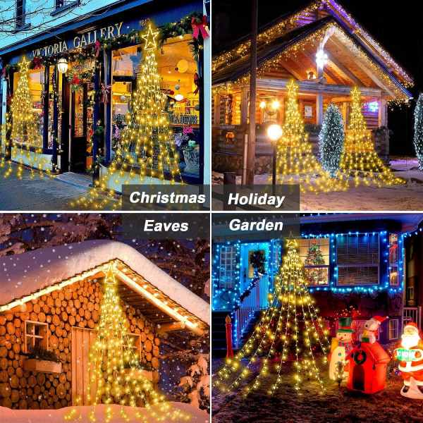 Ljusstark julstjärnekrans, 344 LED-lampor, 8 lägen och vattentät IP44, utomhusfönsterdekoration för julgran, bröllopsnatt (