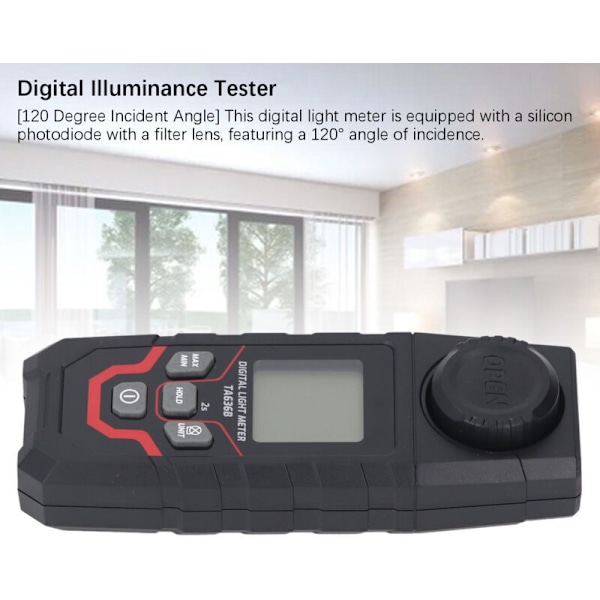 Digital Illuminans Tester, Område 200000LX, Opløsning 0.1LX, til Forskellige Belysningsapplikationer