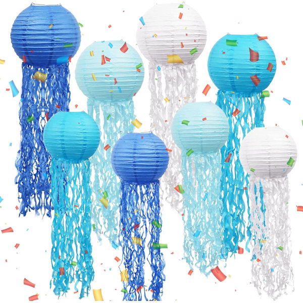 Meduse Papirlanterner Meduse Papirlanterne til Havfruefest Dekoration Ocean Tema Hængende Dekorationer til Fødselsdagsfest 8 Styk