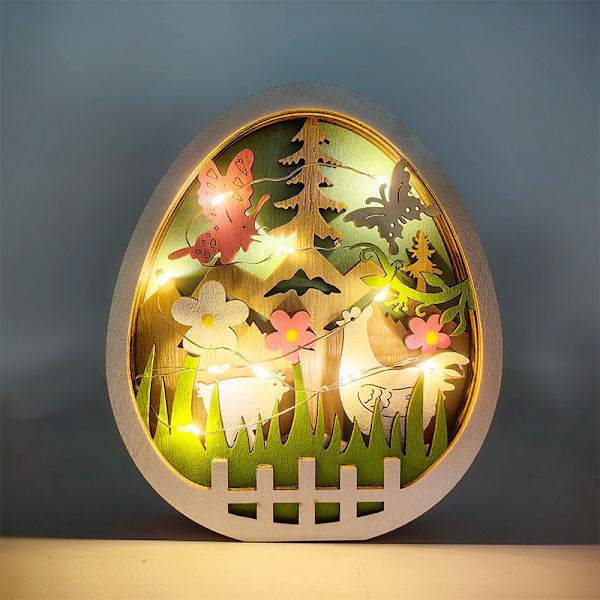 Påsk LED Träägg, Påsk Träägg LED Dekoration, Påsk Hem Dekoration Träägg Kanin Hantverk, 11X12.7X2.5CM