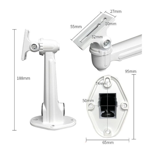 1 stk. mini veggprojektorfeste, lengde 16-20 cm i aluminium, egnet for videoovervåking/kamera/projektor/webkamera - 360° rotasjon (hvit)