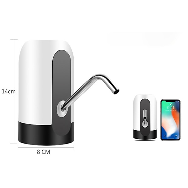 Vit automatisk vattenpump för vattenflaska, USB-laddning, automatisk vattenknapp