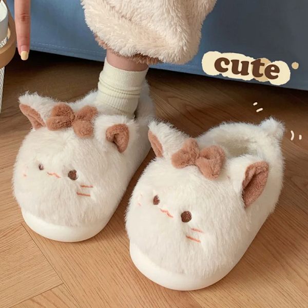 Söta tecknade katttofflor Dam fluffiga päls tofflor inomhus hem skor tjock sula bekväma djur tofflor vinter Kawaii 24.5cm