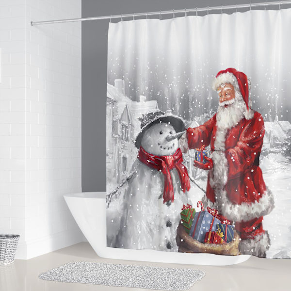 Julklappsduschdraperi 150*180cm, Tomte Duschdraperi Vattentätt Polyester Duschdraperi med 12 Krokar för Juldekoration, Badrum C