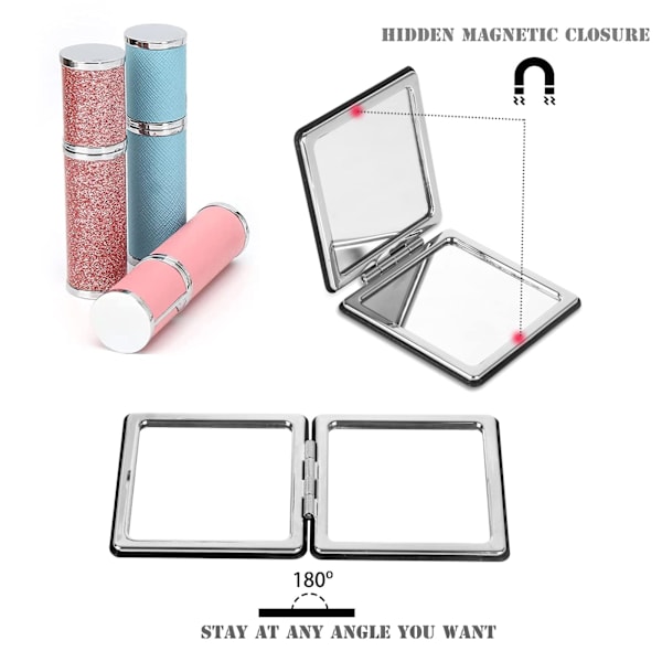 Premium kompakt makeup spejl til mænd, kvinder og piger, sort bærbart rejse makeup spejl til lommepung håndtaske
