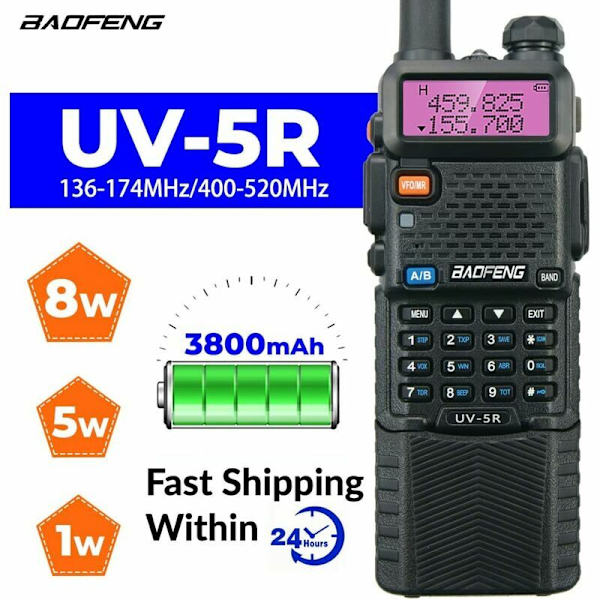 UV-5R 8W Walkie Talkie 3800mAh akulla, FM-radio, tehokas kaksoiskaistainen 128-kanavainen radioviestintävastaanotin (2 kpl)