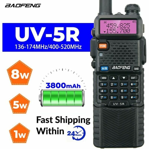 UV-5R 8W Walkie Talkie med 3800mAH batteri Høy effekt FM-radio Dual Band 128 kanaler Kommunikasjonssender Radio