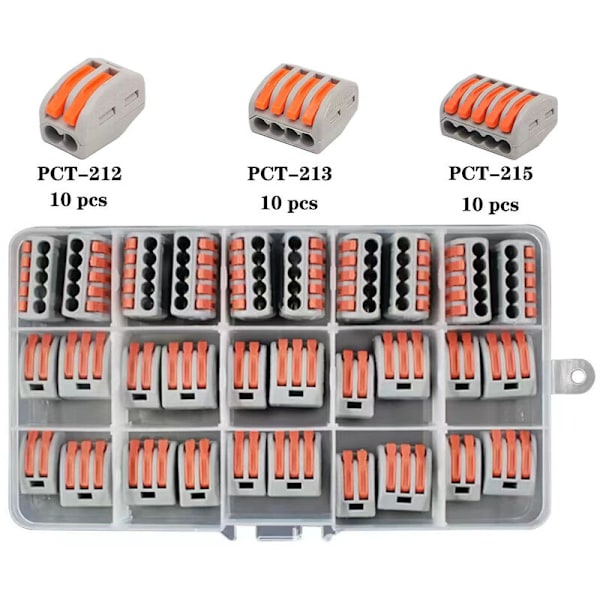 Forbindelsesklemmer, 300 stk. Elektriker-stik med betjeningshåndtag, kompakt automatisk elektrisk forbindelsesklemme, 10 stk. 2-vejs klemmer, 10 stk. 3-vejs klemmer, 10 stk. 5-vejs klemmer