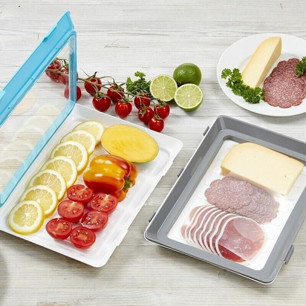 Matboks Matboks Fresh & Clik I Sett med 2 Oppbevaringsbrett Alternativ til Plastmatfilm I Gjenbrukbar Matfilm