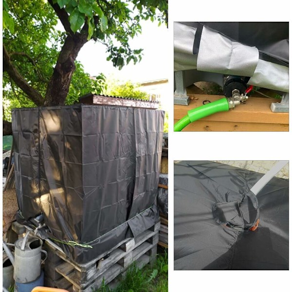 Vattentankskydd, 1000 liters IBC-tank Skyddshölje, Dammtätt, UV-beständigt, Vattentätt, 120 x 100 x 116 cm (Svart)