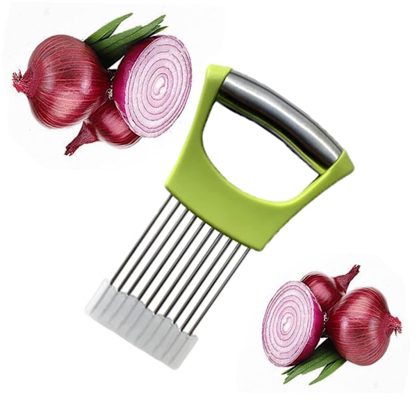 3 stk løkskjærer furunåler, rustfritt stål løkkutter, grønnsak- og fruktkutter, kjøtt-sitron-potet-tomatkutter, grønn