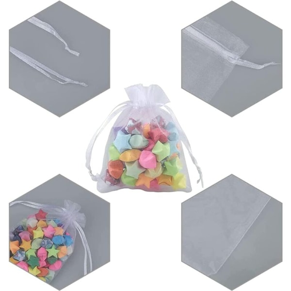 100 stk. Hvide Poser, 7 x 9 cm, Organza Gaveposer, Smykkeposer, Lavendelposer, Bryllupsgave