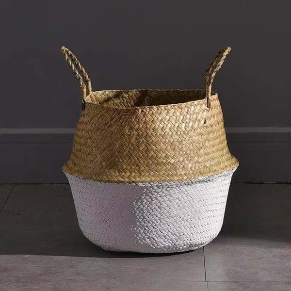 Modern vävd korg, heminredning, inomhus blomkruka, förvaringslåda, växtkorg, barnkammare tvättkorg vit
