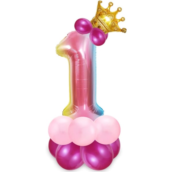 1. fødselsdagspigeballon, Pink nummer 1 ballon, Pink nummer Hel