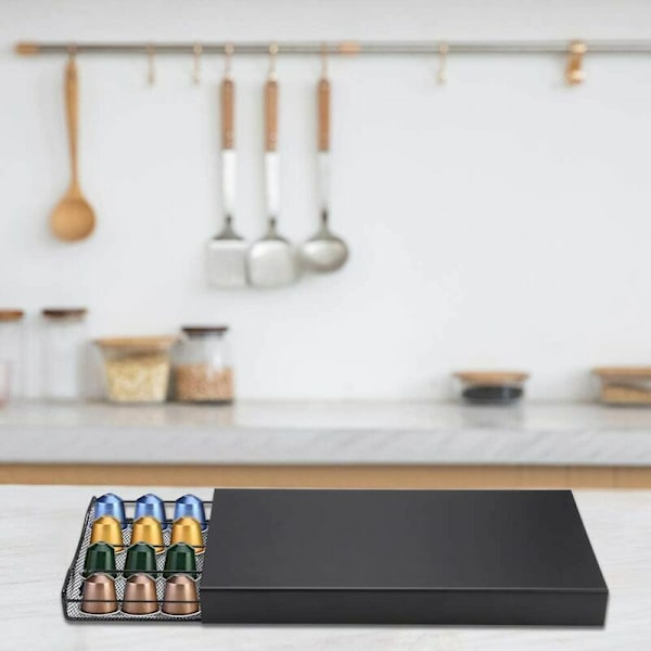 Förvaringslåda för kaffekapslar, brickhållare för kaffemaskin för 40 kapslar (svart)