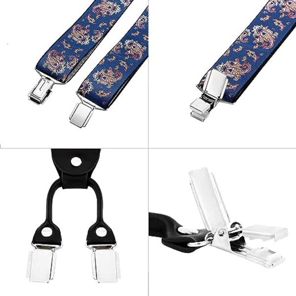 Bred herrsele med 4 clips i läder, elastisk och justerbar Y-modell, blå