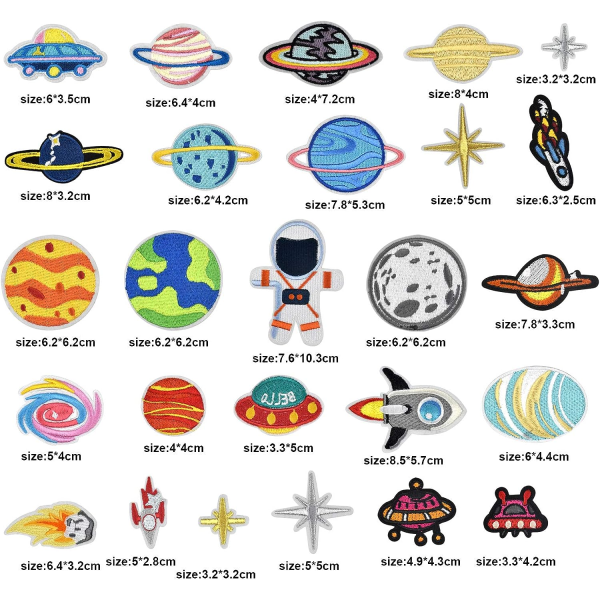26 STK Broderi Iron-on Patch, Space Planet Astronaut Broderi