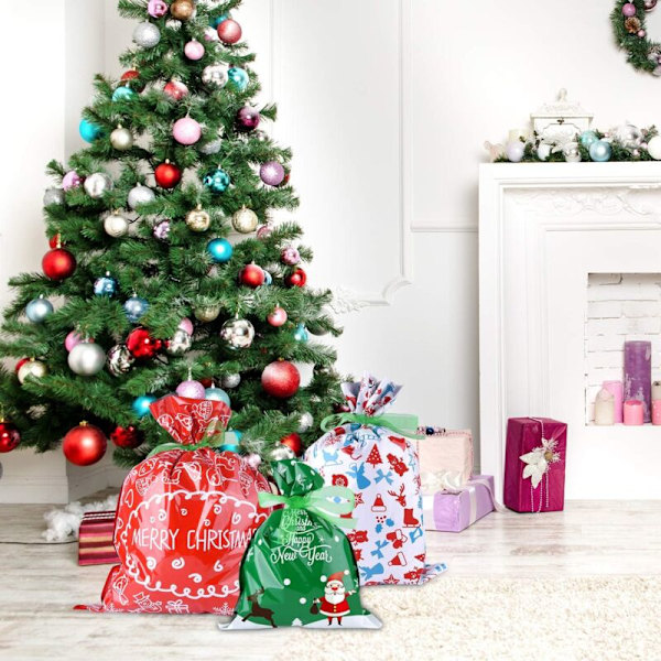 Store julegaveposer Størrelse Emballasje Gaver matchende Stiler Poser med bånd for juleemballasje gaver (A-10PCS stil)