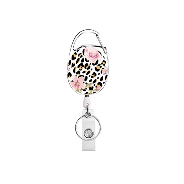 4 stk. Blomster Leopard Blad Akryl Patch Badge Reel med Tilbagekaldelig Klips, Studerende Gave, Tilbagekaldelig ID Badge Holder, Badge Holder