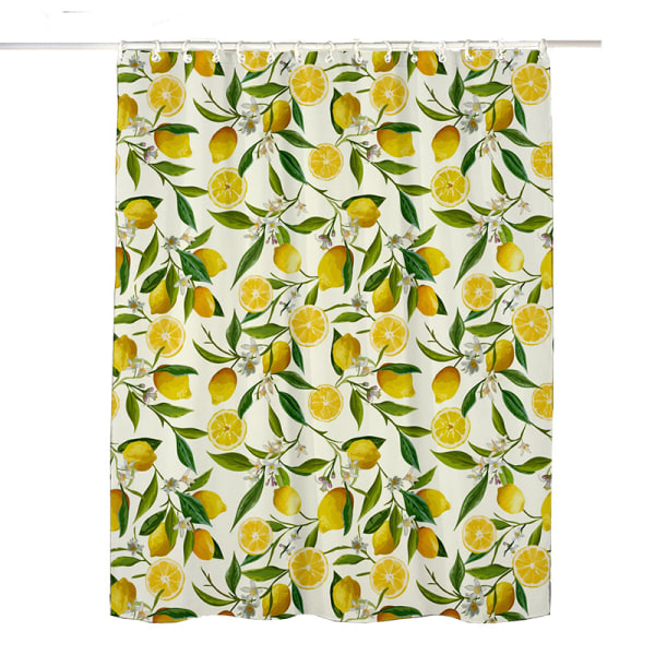 Citronsbruseforhæng 120 x 180 cm frugtgrønt blad bruseforhæng vandtæt og skimmelresistent polyesterstof bruseforhæng med 12 kroge