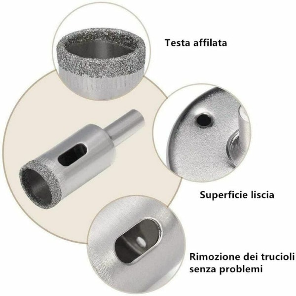 Glassborr, 15 st diamantborrset ?6-50 mm HSS kolstål diamantfräsar, våtskärning, för kakel