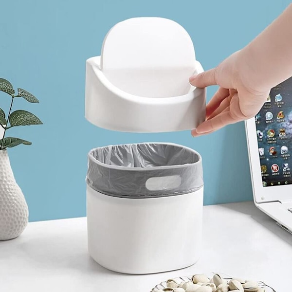1 stk liten bord søppelbøtte, mini kjøkkenkontor søppel, skrivebordssøppel, brukt i stuen, soverommet og skrivebordet, innvendig plast søppel (2L)