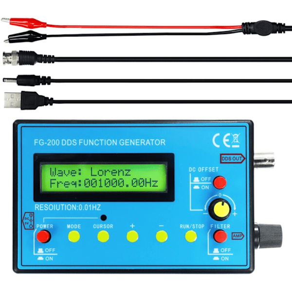 DDS FG -200 funktionssignalgenerator, frekvensräknare 0,01 Hz - 500 kHz Sinussignalkälla + fyrkantsmodul + sågtandsvågform