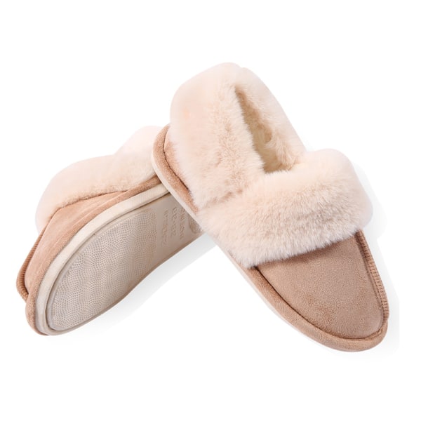 Vinter Varme Plys Kvinders Tøfler Flats Indendørs Tøfler (Khaki, 38-39)