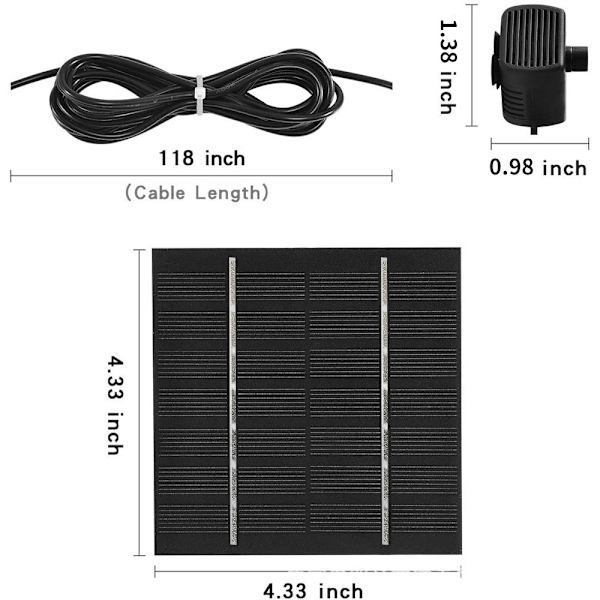 Solcelledrevet springvandspumpe - 7V, 1,2W, 180L/H solcelledrevet springvand firkantet fuglebad springvandspumpe pool udendørs have firkantet vandudsigt flydende fo