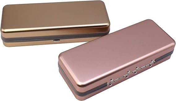Aluminium Brilleetui, 2-pak - Rose + Gull, Stor