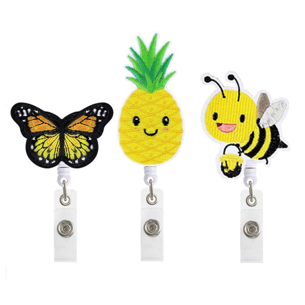 3 stk. Gult Kollektion Filt Broderi Tilbagekaldelig Klips, Badge Reel, Tilbagekaldelig Klips, Studerende Gave, Tilbagekaldelig ID Badge Holder, Badge Klip