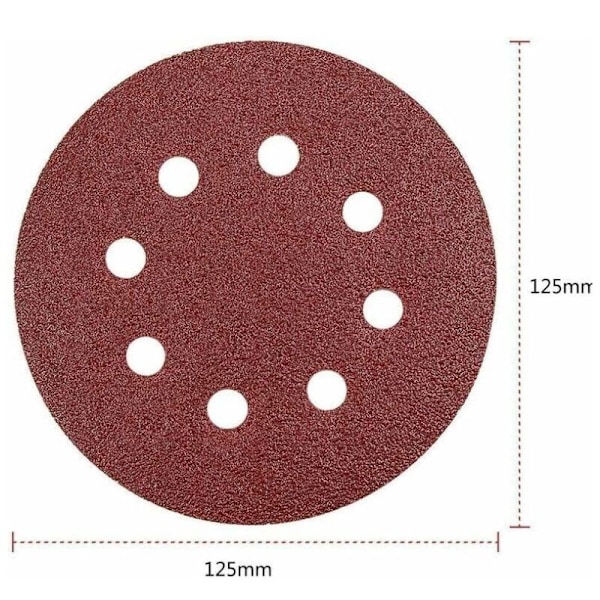 100 st Slumpmässig Excenterslip Papper, 60/80/100/120/240 Korn Slippapper (20 Skivor per Kornstorlek), 125mm