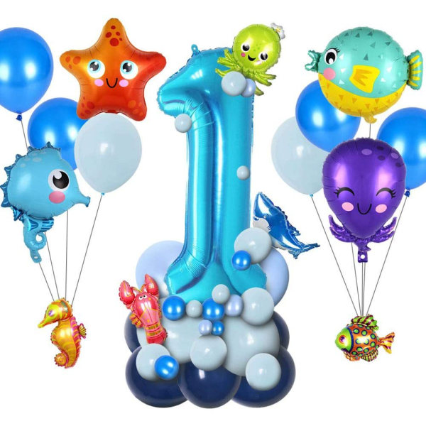 Meriteemaiset syntymäpäiväkoristeet lapsille, 108 kappaletta Sea Birthday