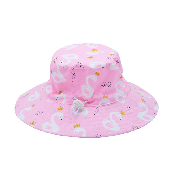 48cm-Jente Anti-UV Solhatt for Barn, Bred Bremskjerm Solhatt med Justerbar Hakestropp