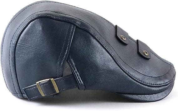 （Blå）Herrkeps Platt Hatt Justerbar Platt Basker PU Läder 56-60cm