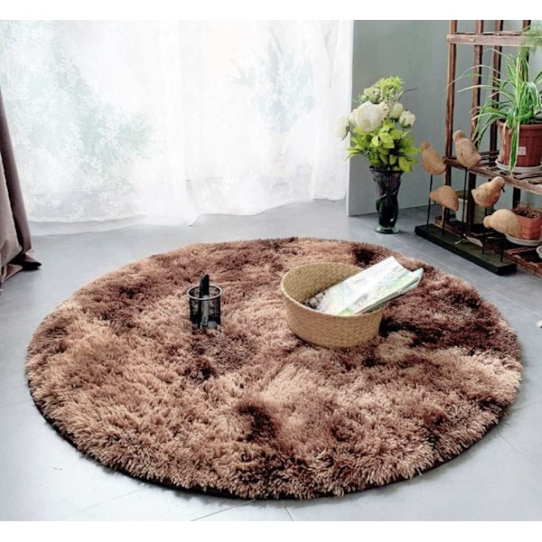 Rund teppe, myk, moderne, for stue, soverom, spisestue eller barnerom, komfortabel myk gulvteppe med sklisikker overflate (Kaffe, 120cm X 120cm)