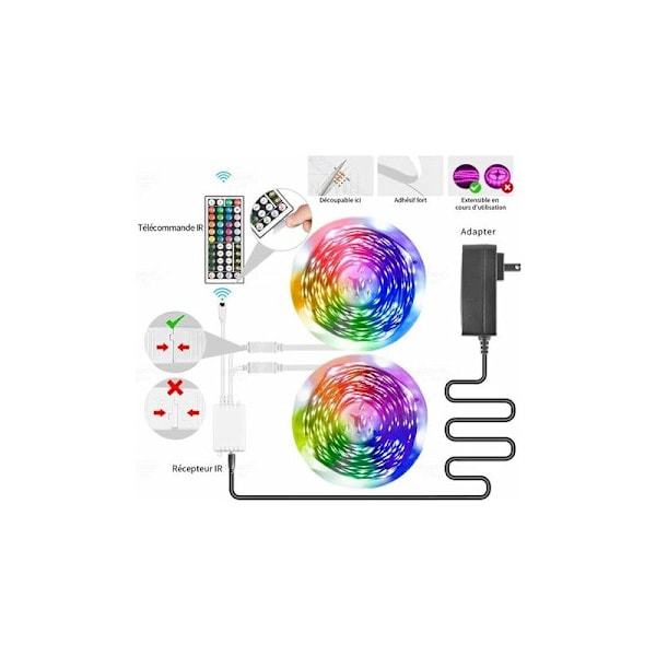 20m LED bånd, LED bånd 5050 RGB, LED Multifarvet fleksibelt lysbånd med fjernbetjening til soveværelse, bar, køkken, bryllup, fest