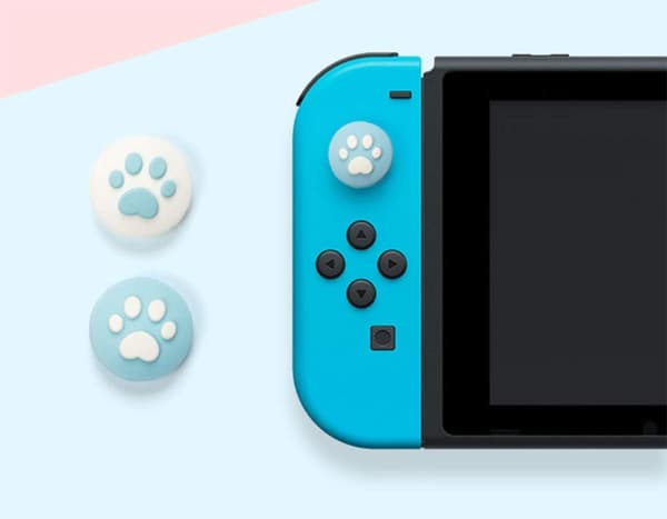 4 stk. (Pink med Blå) - Smart Thumb Grip Caps til Nintendo