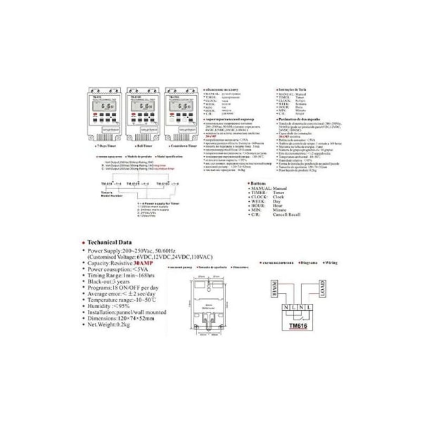 1x TM616 Relébryter Programmer, 12V Timer Schedule Elektrisk Ukentlig Digital Timer Bryter med LCD Digital Display - Hvit