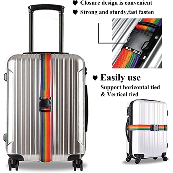 2 pakke bagagestropper (regnbue, 5*2,2m), justerbar bagagest.