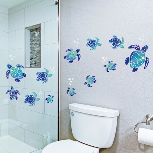 12 kappaletta merikilpikonnan seinätarraa kilpikonna vinyylitarrat vedenalainen meri tarrat vedenpitävä seinätarra koriste kylpyhuoneeseen wc:hen (sininen)