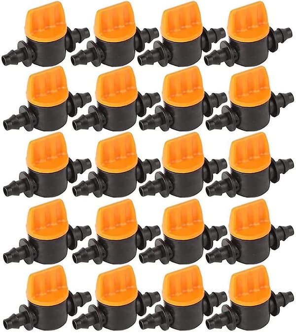 20 st Mini droppbevattningsventiler för 4/7 mm trädgårdsslang med pigg, 1/4\" vattenflödeskontrollventil