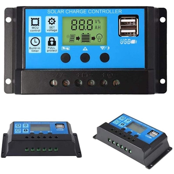 30A 12V / 24V Laddningsregulator PWM-solpanel USB LCD-Port Display