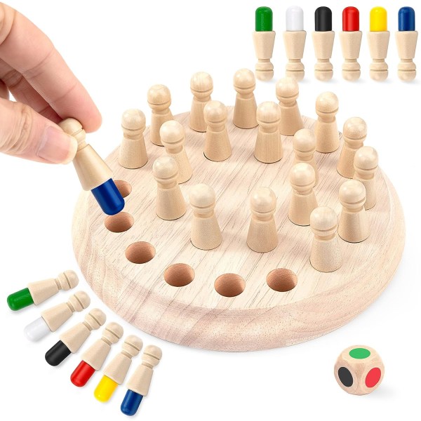 Hukommelsesspil, Træ Hukommelsesspil Match Stick Skakspil Børn Træning Logisk Tænkning Montessori Læringsspil til Drenge Piger i Alderen 3 4 5+ År