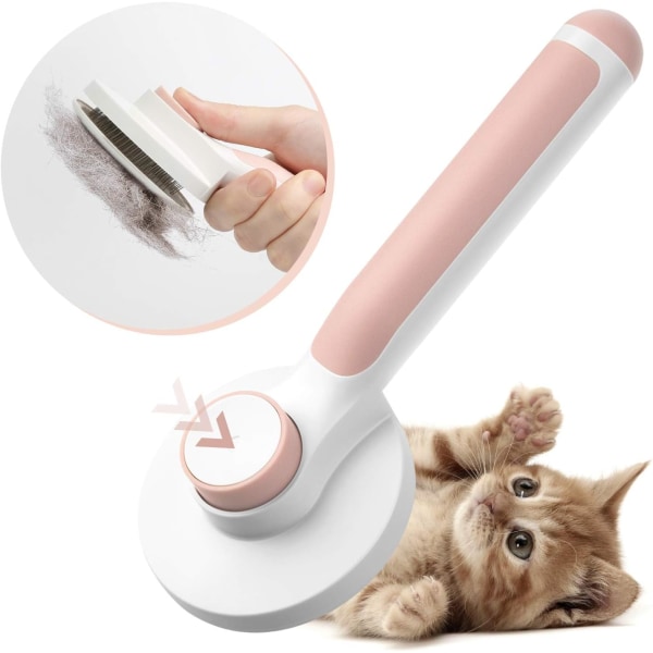 Pet round handle beauty brush (pink), long and short hair brushes for cats and dogs, soft stainless steel bristles for quick cleaning, removing tang