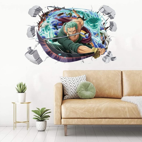 Tegneserie veggklistremerker for barnerom hjemmedekorasjon one piece 3D-visning veggmaleri kunst barnas veggklistremerke anime-plakat 40*60cm