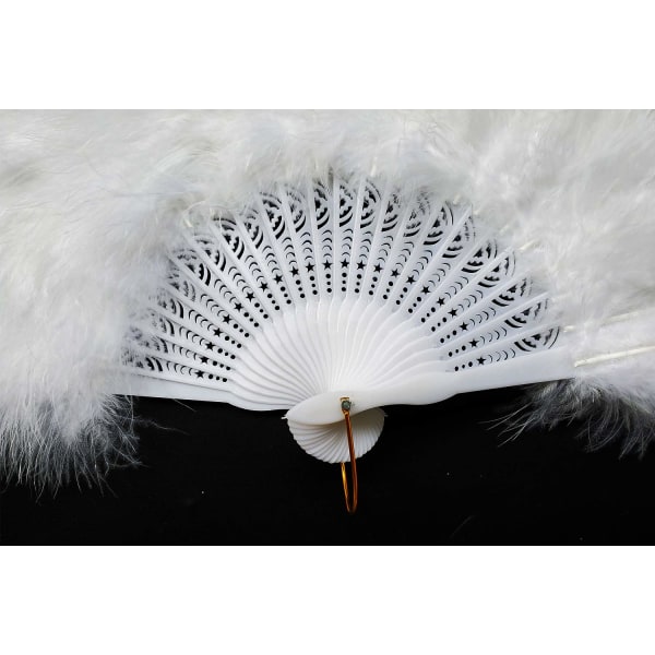 Håndholdt fjærvifte, 1920-talls vintage stil flapper håndvifte for kostymefest og dans - Hvit